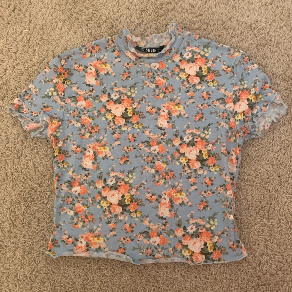 SHEIN Blue Floral T Shirt